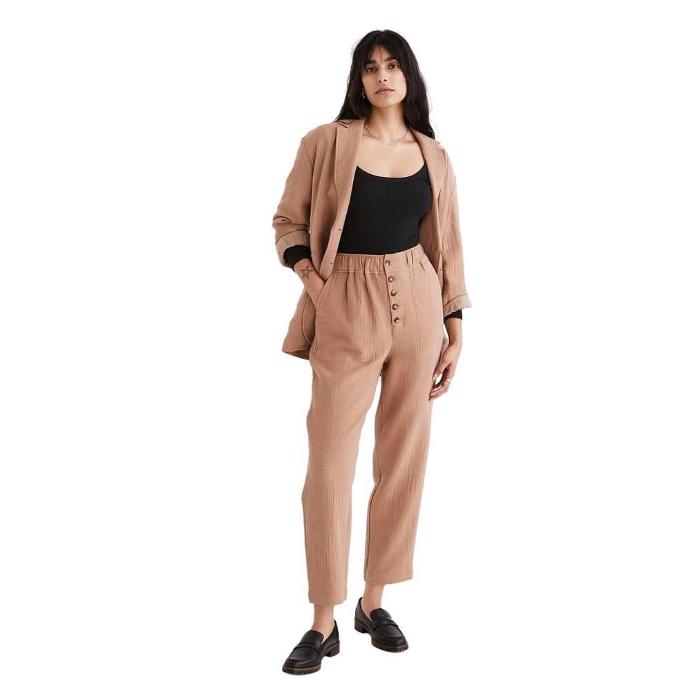 Madewell Linen Pull On Pants Cotton Tapered Crop High Rise Lightweight Boho S